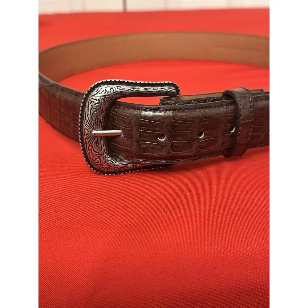 Cavenders Men's Brown Leather Crocodile Print Belt Size 40